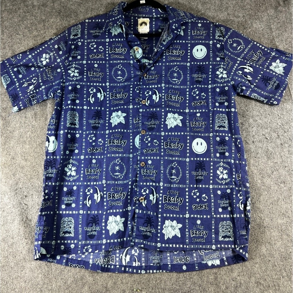 VTG 90s Paramount A Very Brady Sequel Shirt Mens L Blue Aloha Floral AOP Beach
